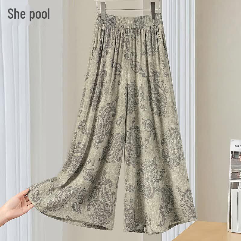 Women s Paisley Print High-Waist Wide-Leg Cropped Pants M