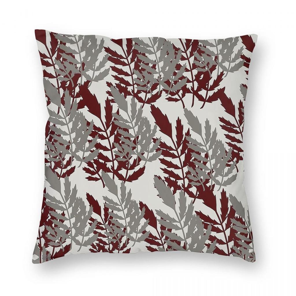 Federa Quadrata Cuscino Pianta Grigio Borgogna Poliestere Lino Velluto Fantasia Zip Decorativa Federa Cuscino da Lancio Copertura per Seduta Divano Vendita all'Ingrosso x