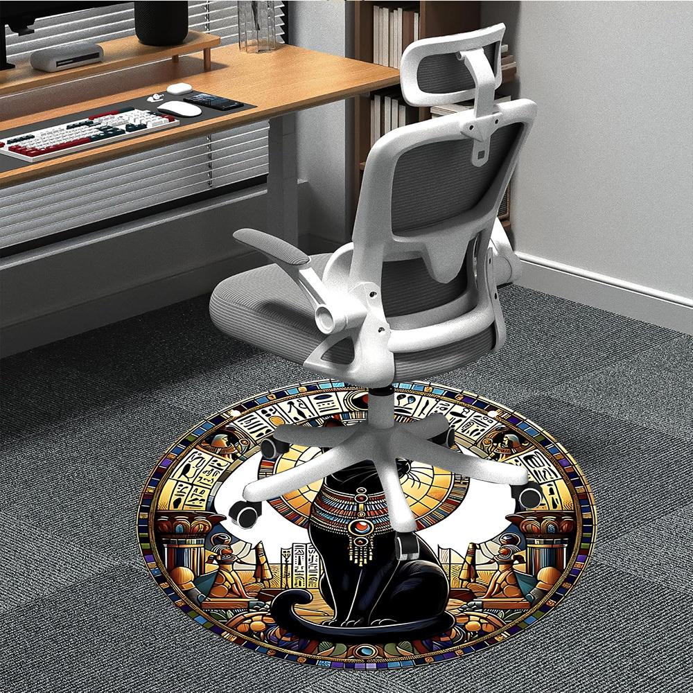 

1PC Egyptian Cat Office Round Rug, Non slip, Soft and Durable Office Rug for Interior Decoration, Perfect for Office 80cm