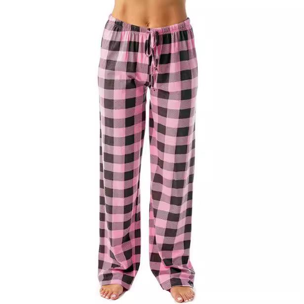 Women's Plaid Pajama Pants - Comfortable Elastic Waist Sleep Bottoms with Drawstring