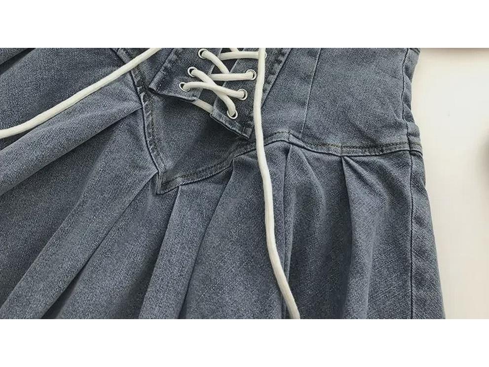 2024 Summer Slim A-Line Denim Pleated Skirt for Students