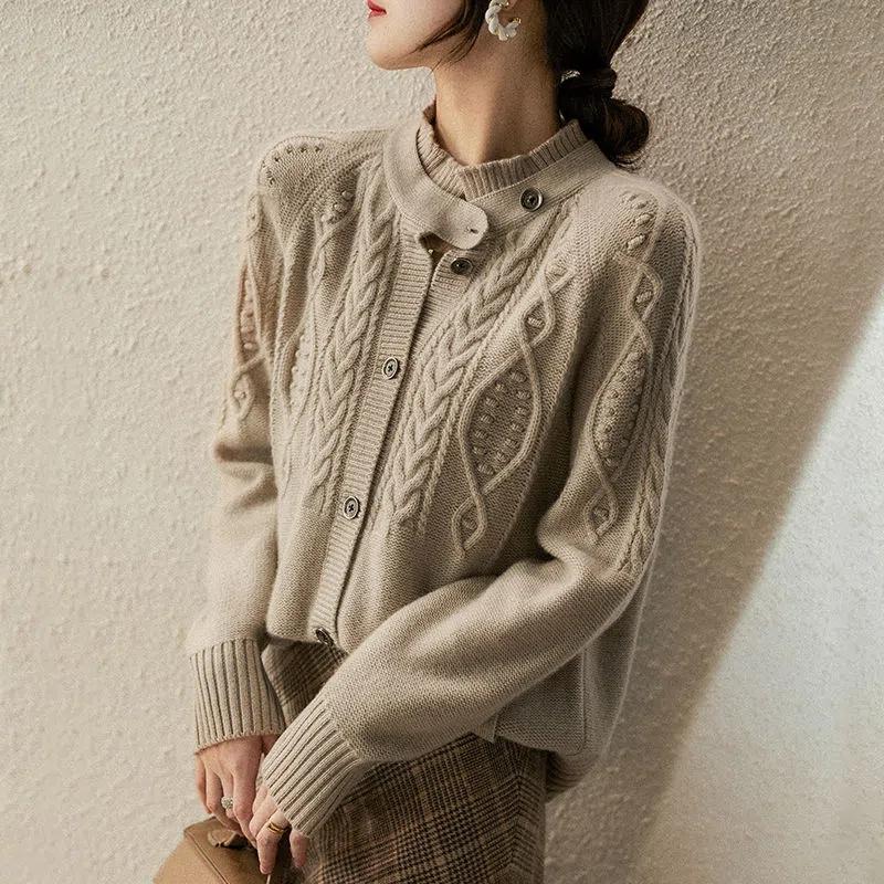 Dames Verdikt Gebreid Vest Herfst en Winter Korte Retro Bovenkleding Twist Trui Jas M gray