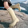 Damen Outdoor Stiefel mit dicker Sohle und Stulpe: Hochschaft Wasserdichte Schuhe für Camping, Strandsuche und Angeln