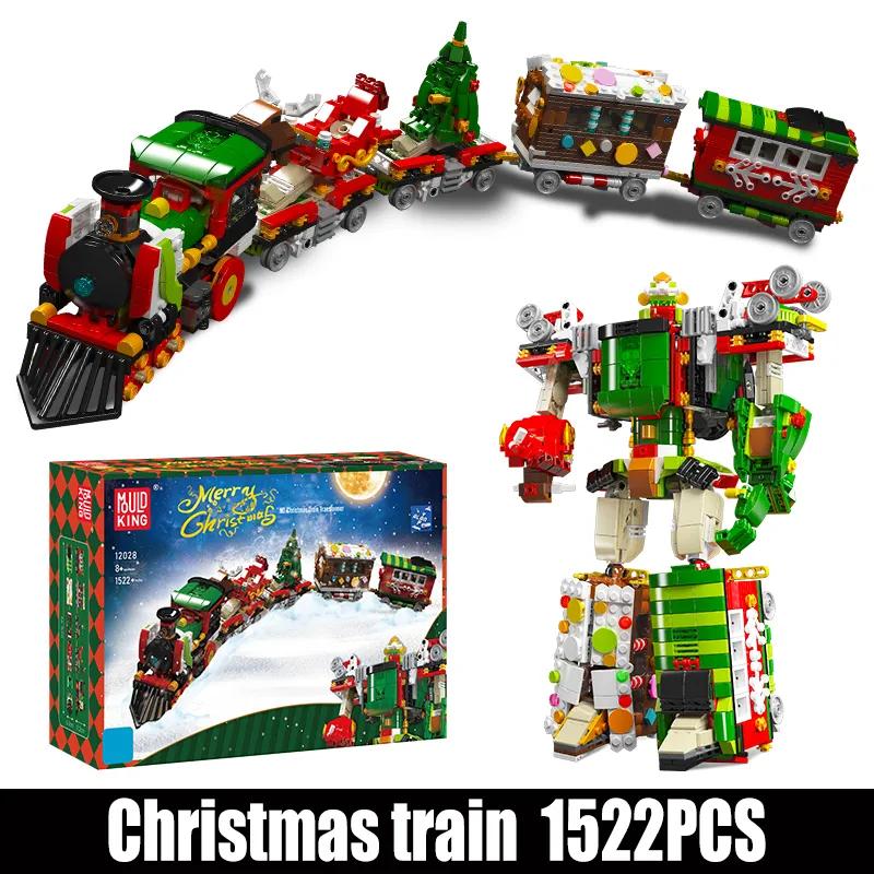 MOULD KING 12028 Technical Car Building Block MOC 2 In 1 Changing Robot and Winter Holiday Train Model Toys Kids Christmas Gift