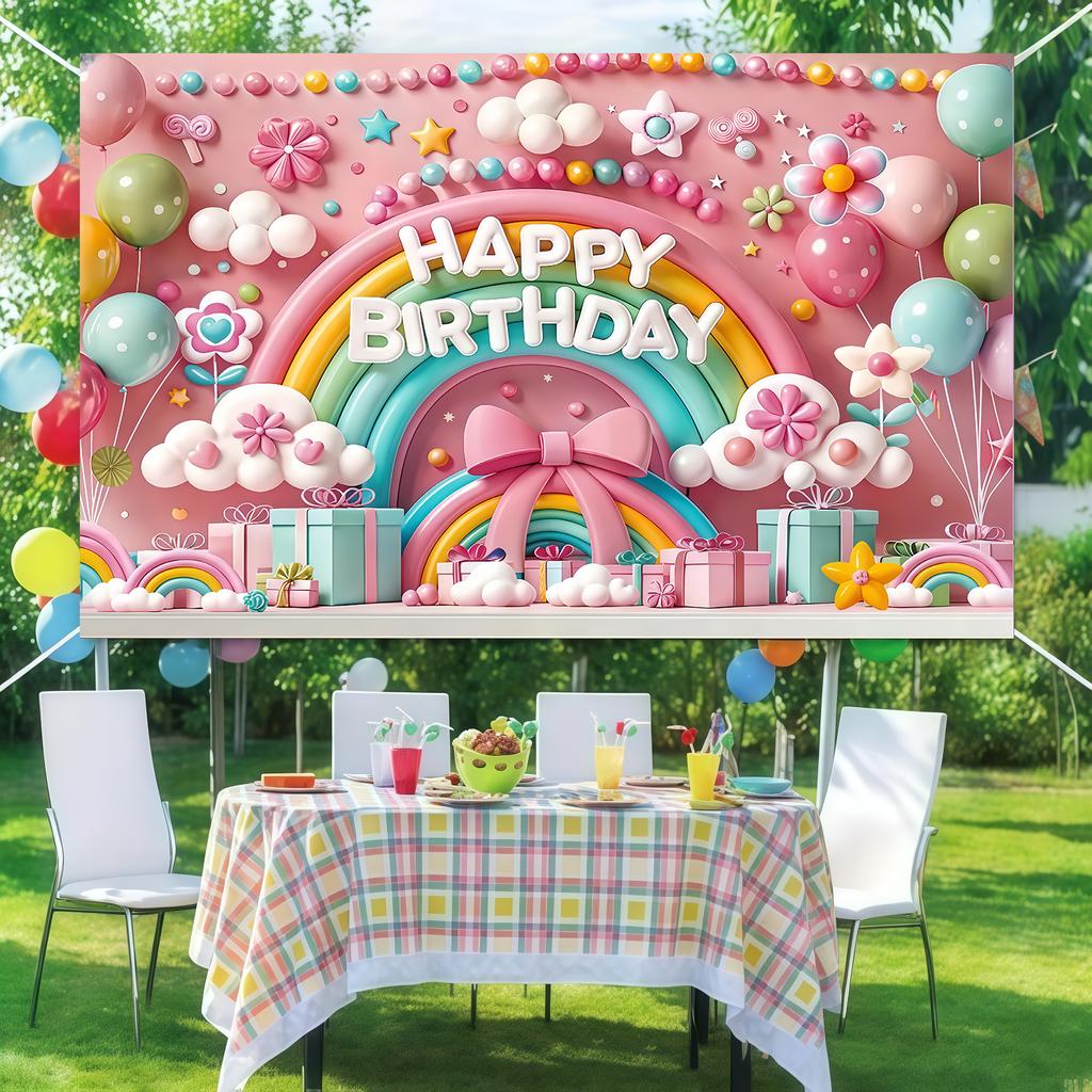 1pc Rainbow Birthday Background Cloth Banner Suitable for Birthday Celebrations Holiday Celebrations Photography Props