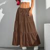 Women Long Skirt Spring Summer Middle Waist A Line Flowy Swing Skirt Breathable Solid Color Elastic Waist Drawstring Pleated Casual Skirt