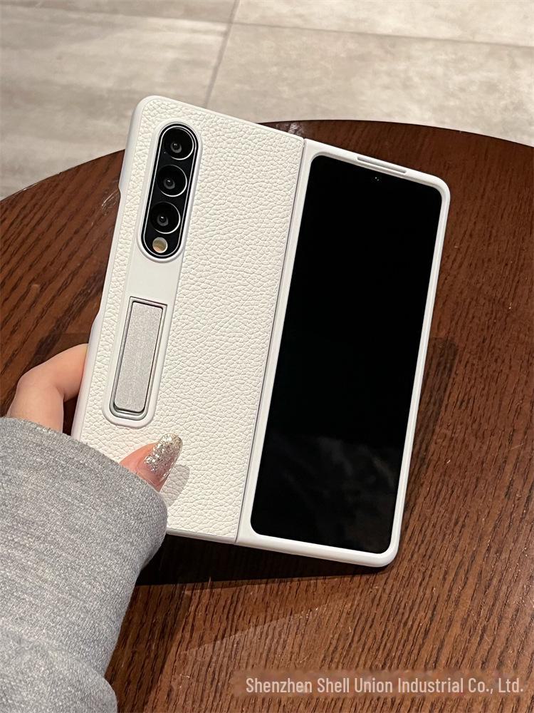 Litchi Leather Foldable Case with Invisible Stand for Honor Magic V3 and Mate X5 - Anti-Fall Protection.