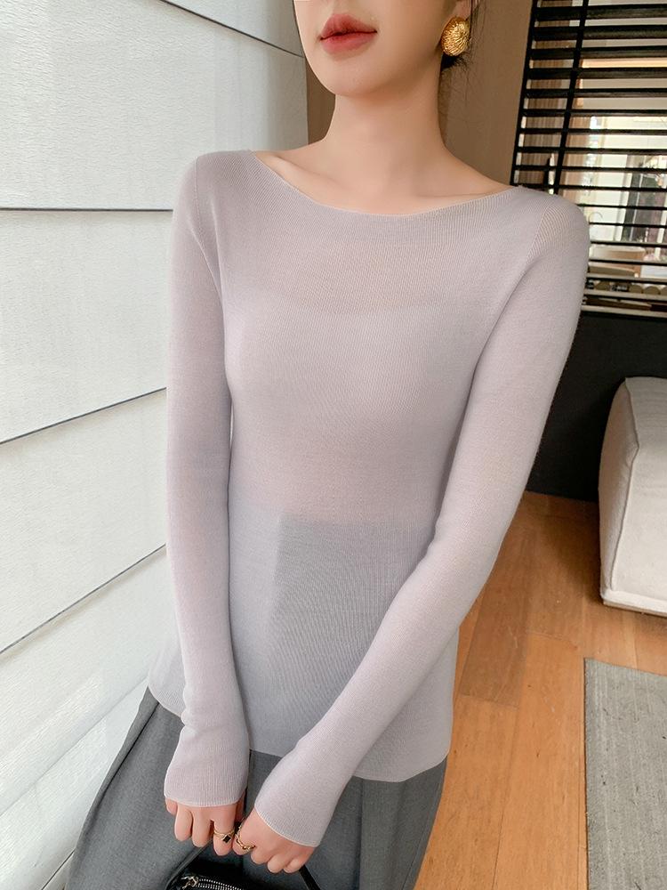 2025 Women's 100% Wool Seamless Slim Fit One-Shoulder Fine Knit Sweater, Machine Washable, 18 Gauge Yangzi Yarn