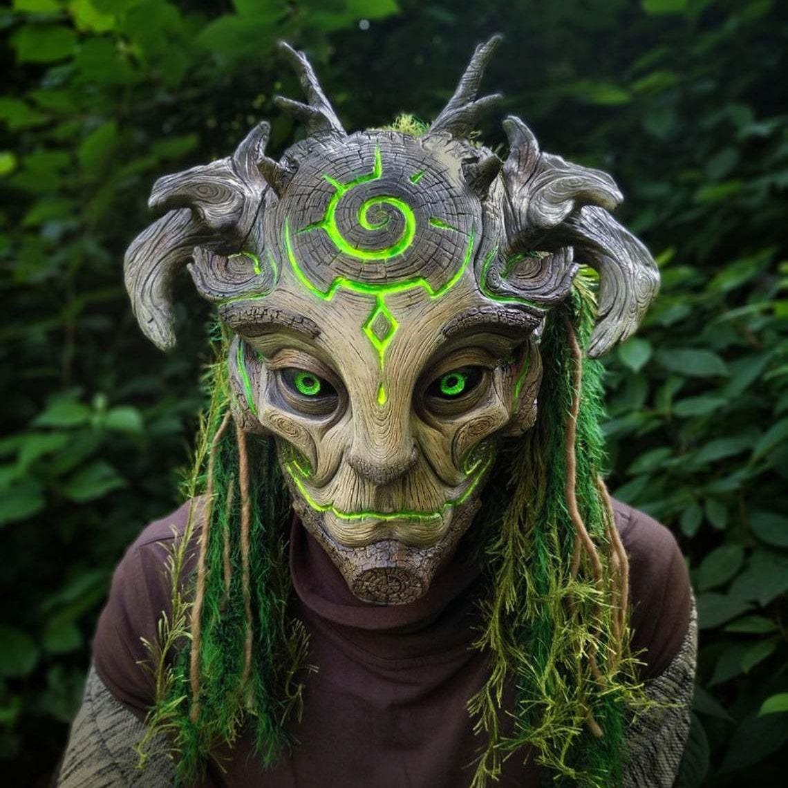 Halloween Green Forest Elf Latex Mask - Old Man Design No Glow + Bald