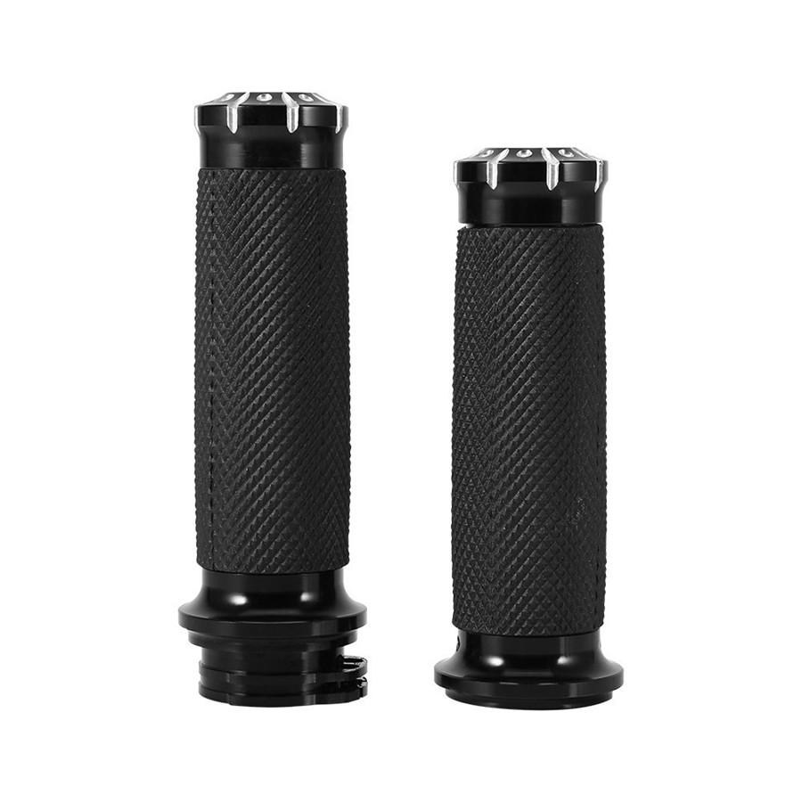 Pair 1" Black CNC Aluminum Handle Bar Hand Grips For Motorcycle Cruiser Chopper