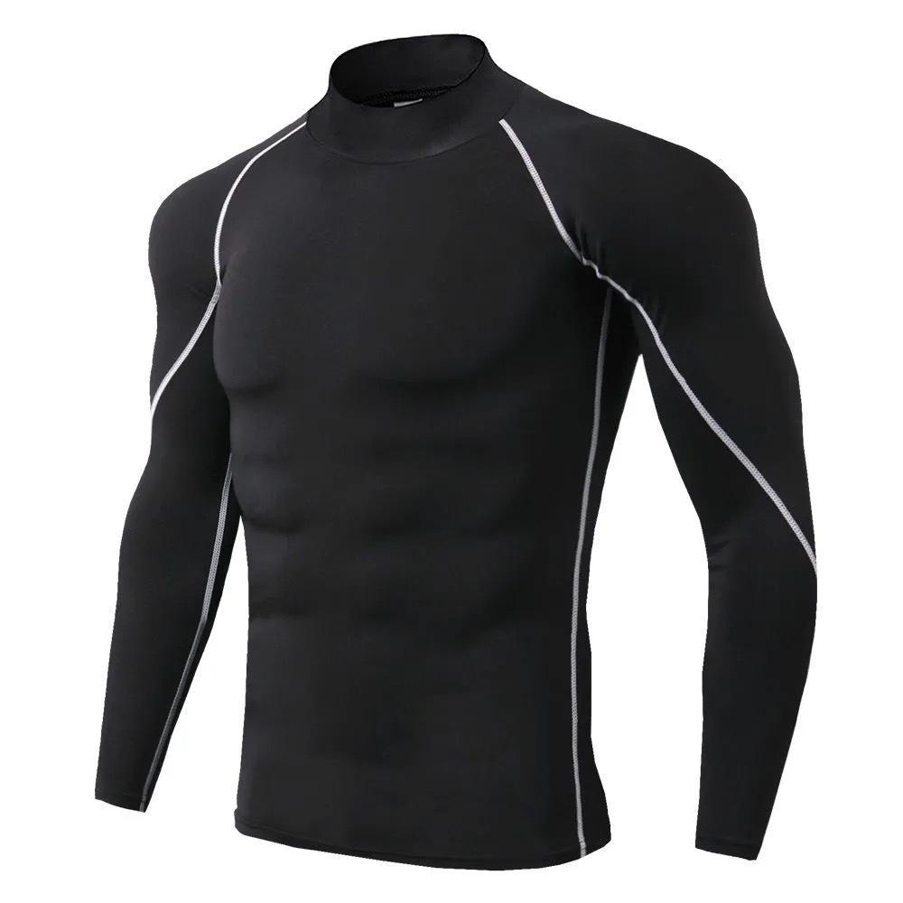 Men's High-necked Sports Long Sleeves T-shirts Skinny Fitness Clothes Yoga Training Running Quick-drying Cycling Tights Top