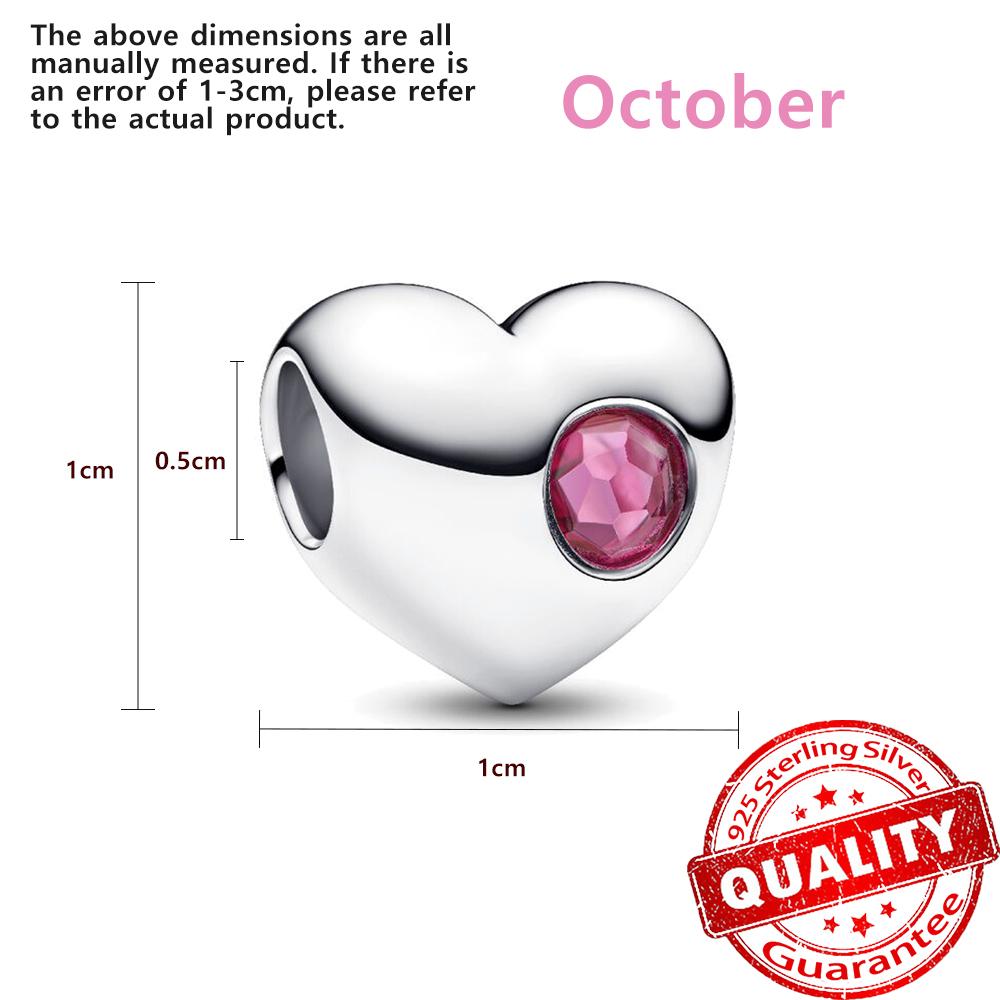 Fine Copper Twelve Birthstone Heart Beads Charm Fit Original Bracelet Women Teen Sweet Necklace Jewelry Accessories