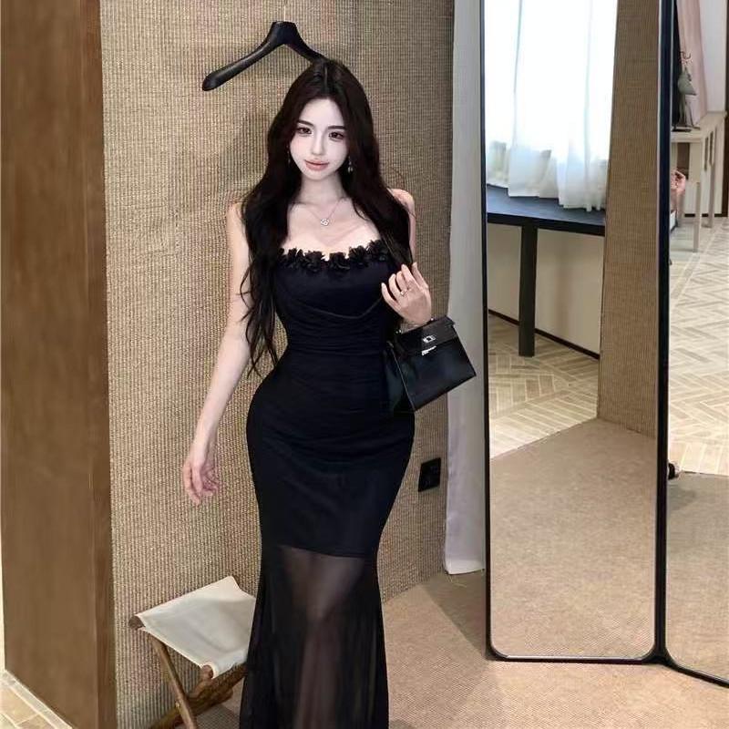 

Southeast Asia Fairy Floral Spaghetti Strap Mermaid Dress - Summer Petite Bodycon Skirt 2XL чёрный