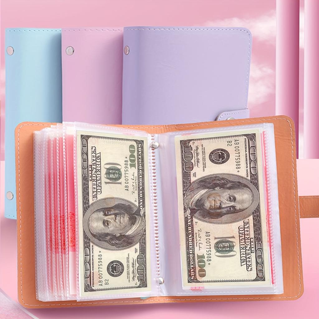 1 Note Storage Book Made of PU Material, Holds 100 Bills with Note Photos, Stamps, Bank Card Storage Book 1A6 Extra Large Capacity Cash Storage