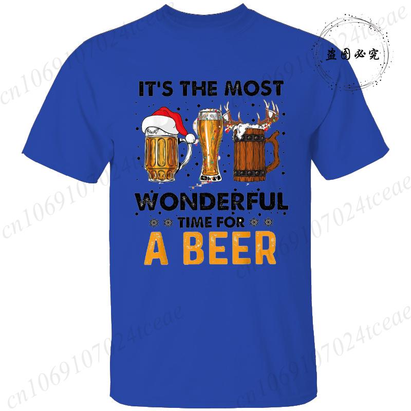Men's Funny T-shirt Clothing It's The Most Wonderful Time for A Beer Christmas Tee Shirt Reindeer Drinking Graphic Tees Clothing