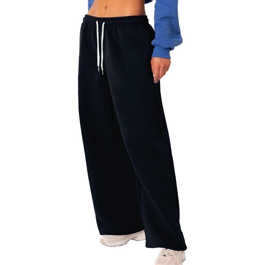 Women's Yoga Pants Comfortable Drawstring Pants Loose Straight Pants With Pockets Color Sweat Pants Wide Leg Running Exercise