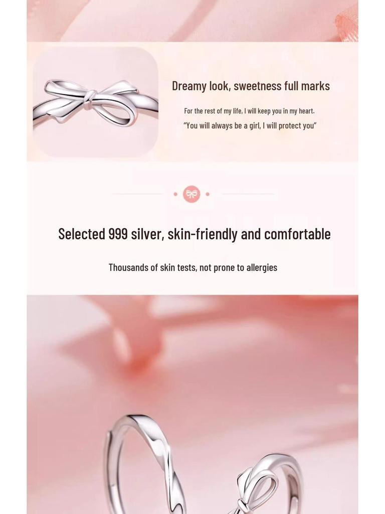 999 Silber Schleife Partnerringe für Männer & Frauen: Trendige Eheringe in leichtem Luxus, perfektes Geschenk zum Geburtstag oder zu Weihnachten für die Freundin.