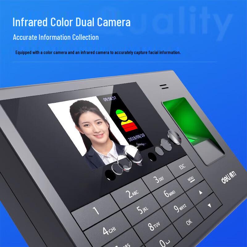 Deli 3765CS Face & Fingerprint Recognition Time Clock CN plug (adapter included)