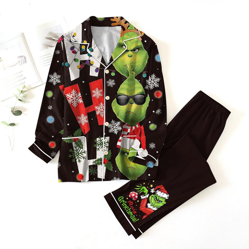 Women's 2 Piece Printed Suit Long Sleeve Button Up Top Wide Leg Pants Suit Set Pajamas Home Casual Suit