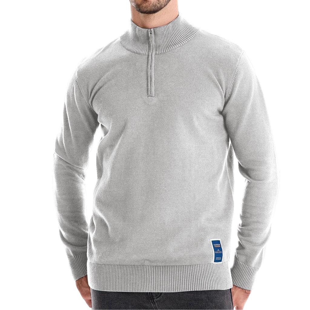 Men's Winter Solid Color Stand Collar Half Zipper Slim Fit Knit Long Sleeve Top
