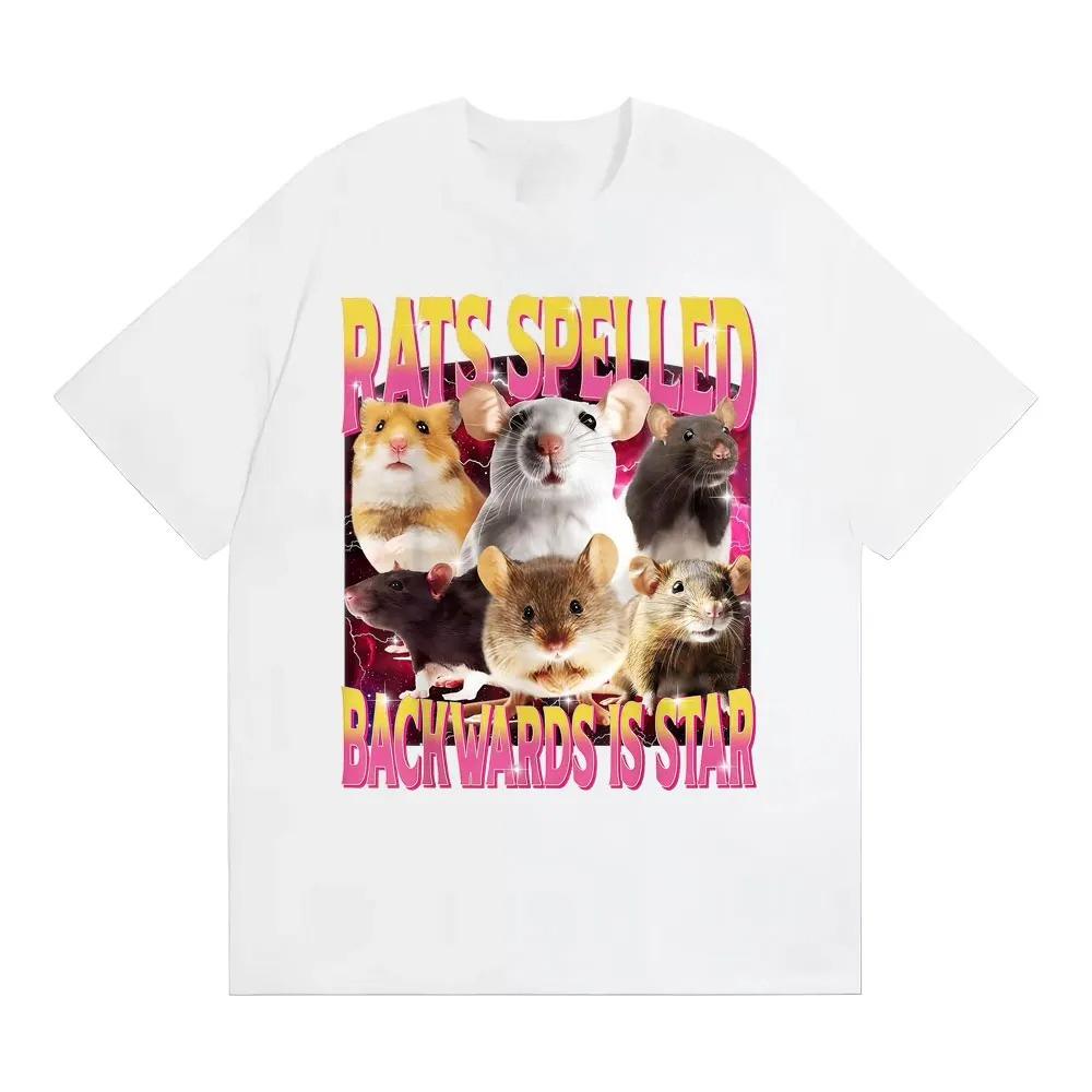 Rats Spelled Backwards Is Star Funny Rat Meme Print T Shirts Retro Humor Short Sleeve Tshirts Tops Fashion Clothing