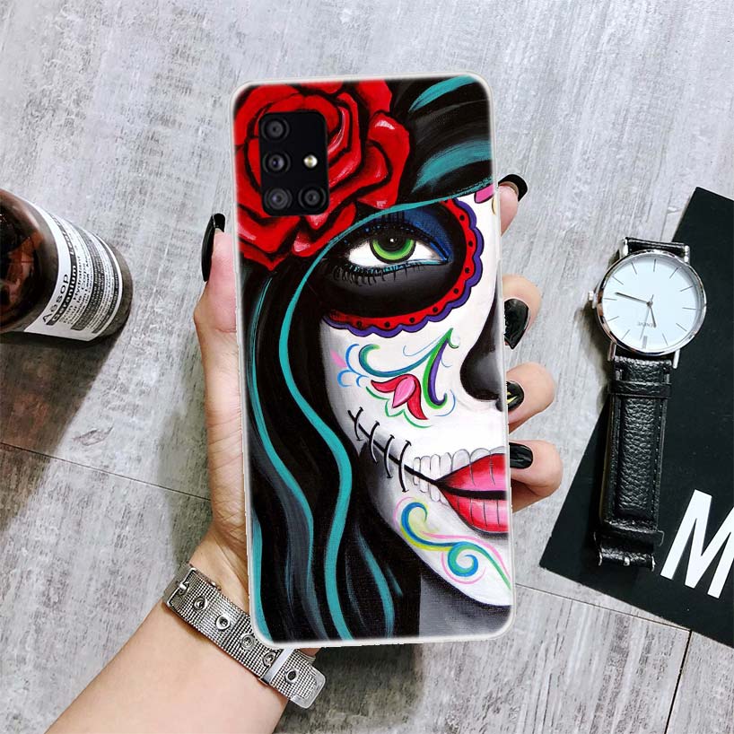 Catrina Beautiful Rose Girl Skull Phone Case For Samsung Galaxy A52 A32 A22 A12 A02S A50S A30S A51 A31 AA71 Note 20 Ultra 10 S10