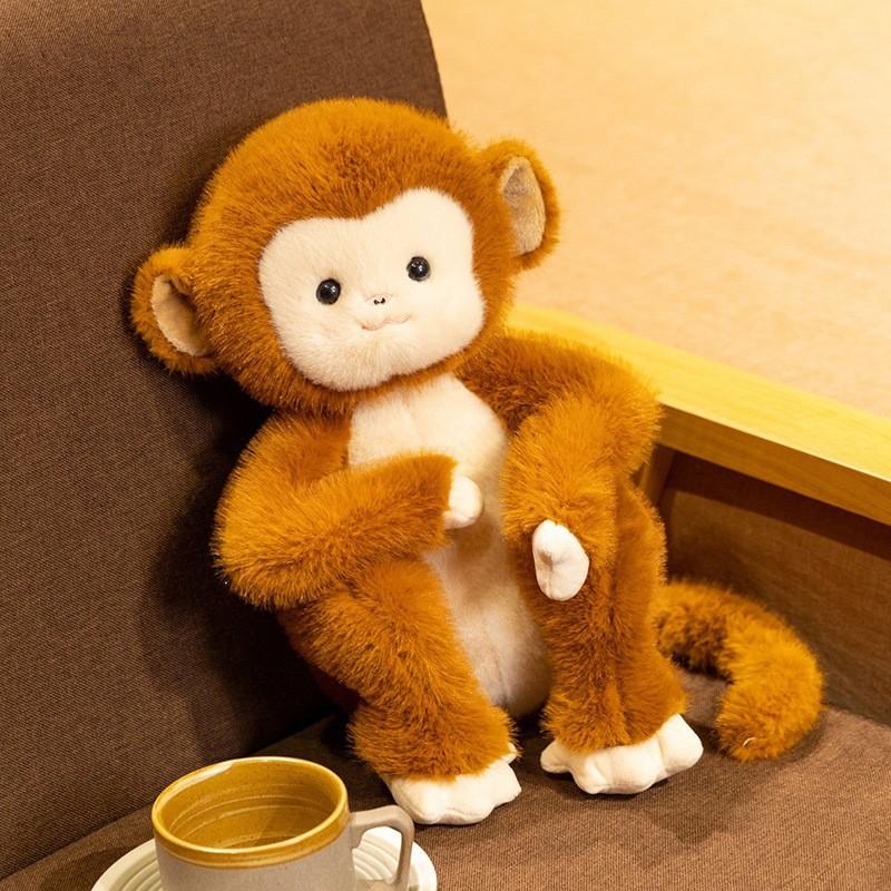 Gold Silk Monkey Plush Toy With Realistic Design For Kids And Collectors
