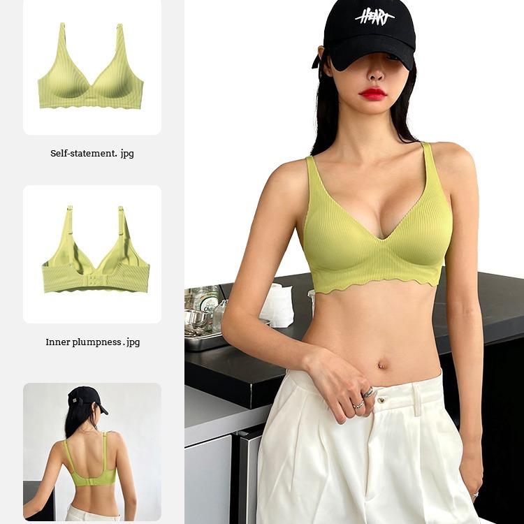 Striped Seamless Soft Support Bra, Comfort Push-Up Lift Anti-Sag Back Shaping Bra for Small Bust Women