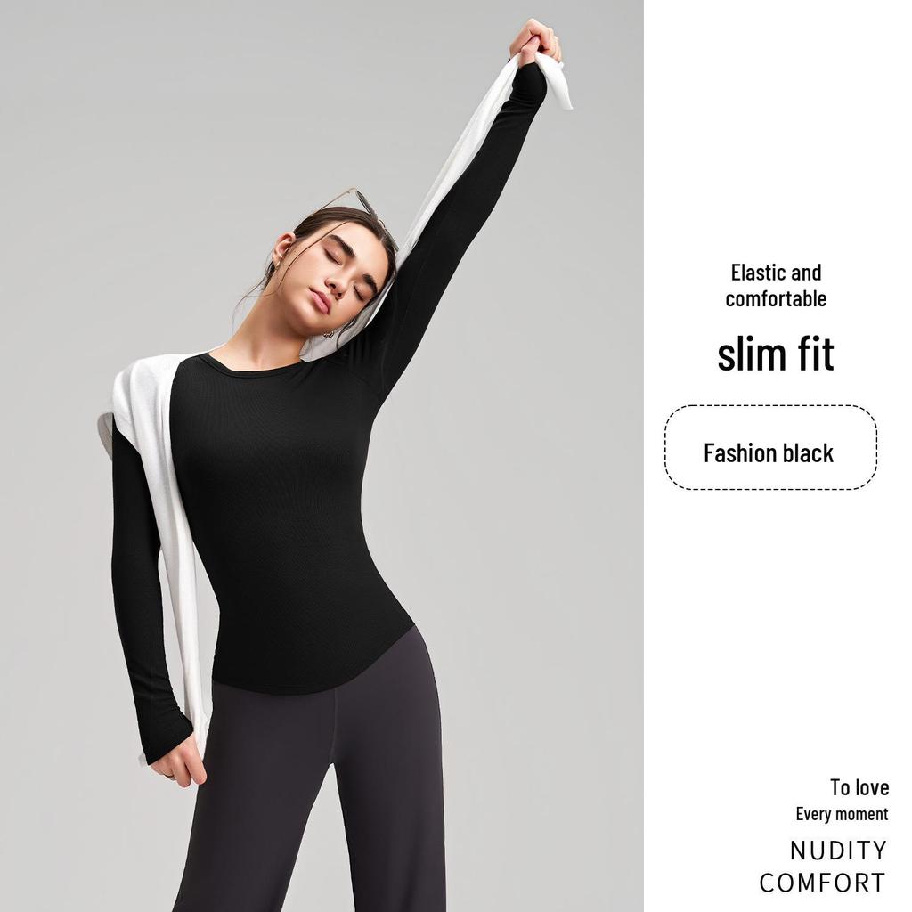 Premium High Elasticity Long Sleeve Yoga Top: Slimming & Stylish for Fitness, Running, and Casual Wear