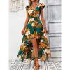 Women's Fashion 2025 Summer Vacation Style European and American Floral Split Mid-Length Dress