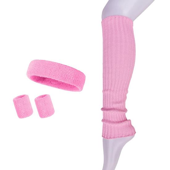

4Pcs/Set Women Headband Wristband Leg Warmer Sweat Absorbing Yoga Pilates Gym Knitted Calf Compression розовый