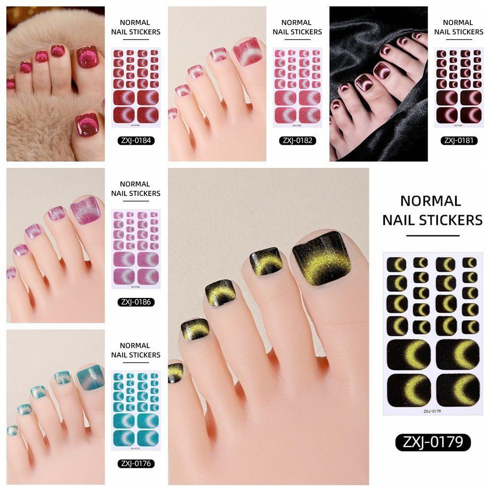 6Sheets Shimmering Glitter Toenail Stickers Colorful Toe Nail Sticker Summer Use