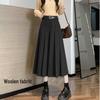 Plus Size High-Waisted Black A-Line Pleated Skirt for Pear-Shaped Petite Women - Mid-Length, Autumn Style