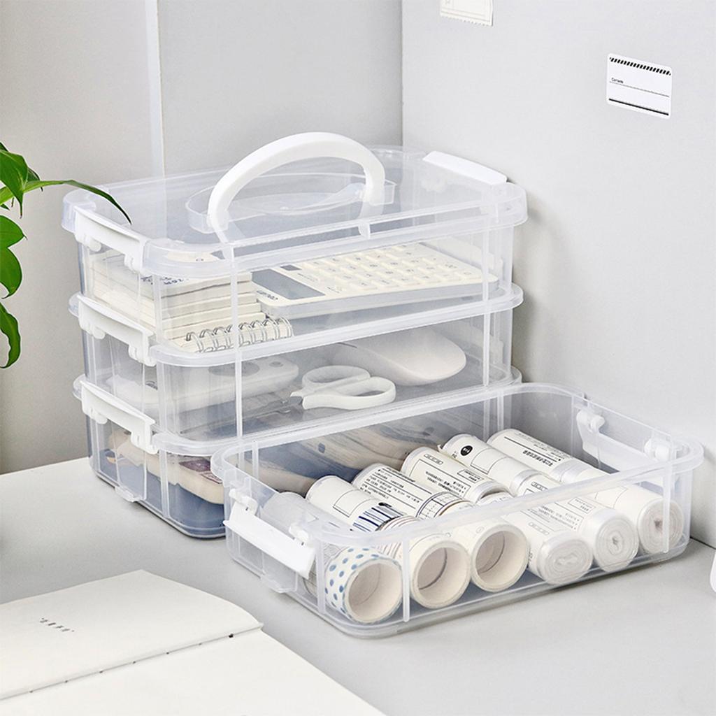 Plastic Sundries Organizer Space Saving Desktop Cosmetics and Stationery Storage Case Stackable Table Makeup Box