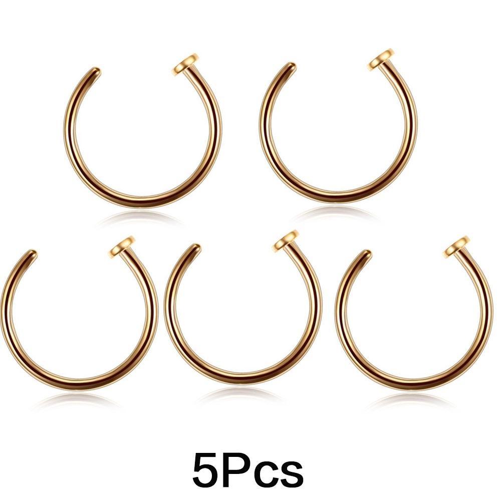 5PCS Fashion Stainless Steel Nose Rings Lip Ring Sexy Faux Septum Rings Fake Piercing Women Man Unisex Earring Studs Jewelry
