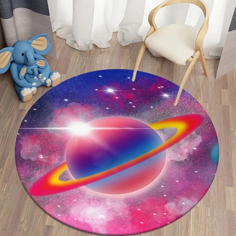 Crystal Velvet Galaxy Round Rug, Space Nebula Starry Print Non Slip Floor Mat for Bedroom, Playroom, Kids Room, Home Decor