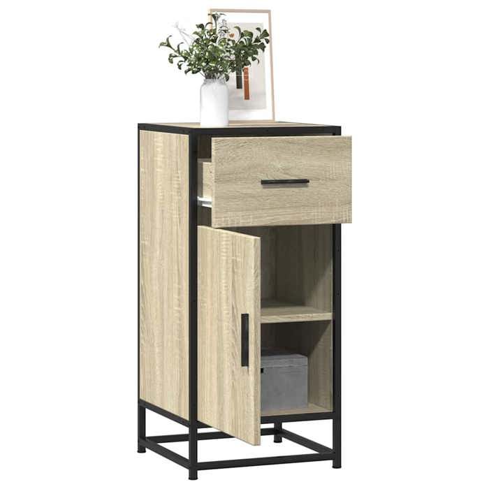 VidaXL Buffet chêne sonoma 35,5x35x76 cm bois d'ingénierie et métal, armoire de rangement, meuble d'entrée, meuble d'appoint 848960