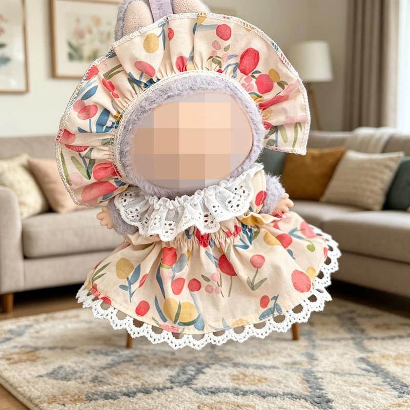 [Cloth Only]Doll Skirt Suit for  Pendant Plush Dolls ,Spring Berry Dress Three-piece Set.