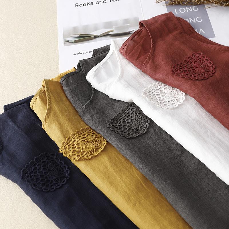 Summer Cotton Linen Solid Color Top Loose and Slimming Casual Sleeveless Vest for Women