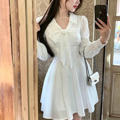 French White Shirt Dress Women's Long Sleeves Waist Thin Design Sense Small Fragrant Temperament Short Skirt New