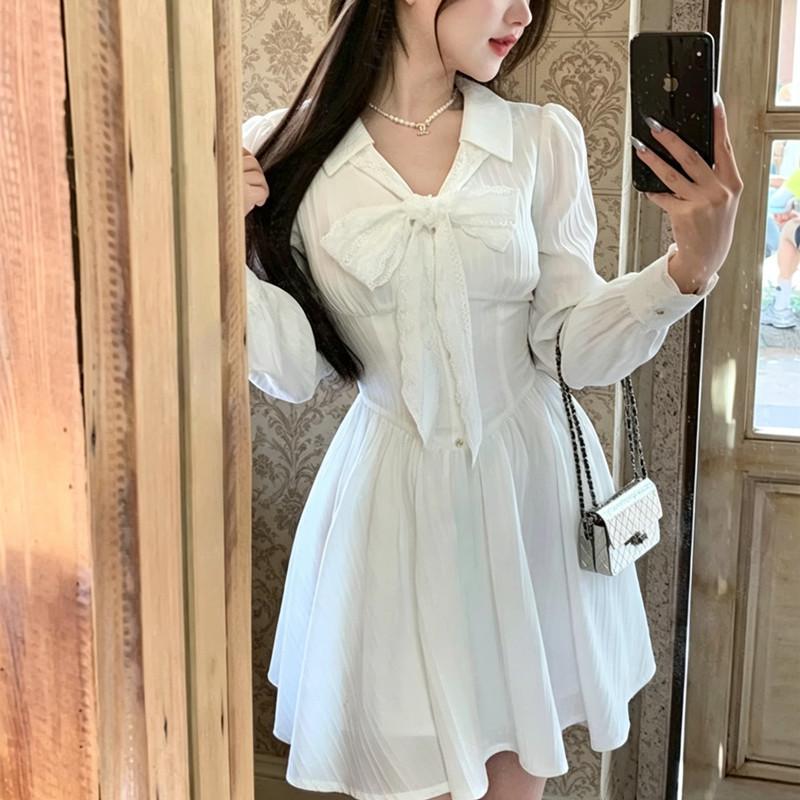 French White Shirt Dress Women's Long Sleeves Waist Thin Design Sense Small Fragrant Temperament Short Skirt New