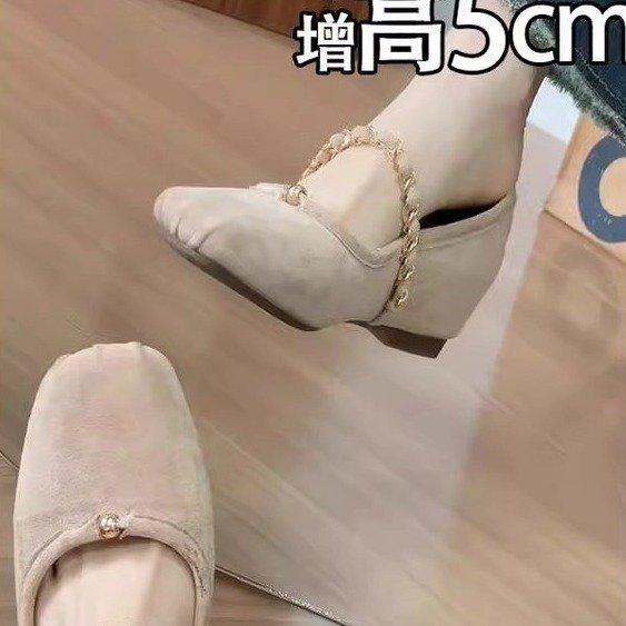 Small man inner height increase 5cm retro Mary Jane shoes women's 2025 metal chain temperament shallow mouth ballet shoes