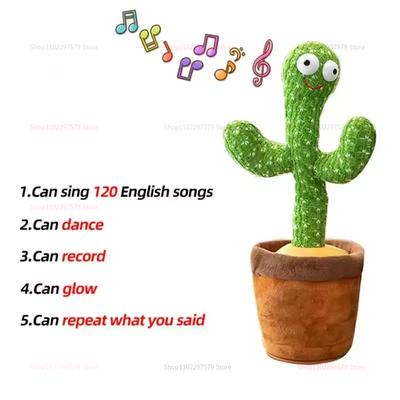 1pc Dancing Cactus Toy Repeat Talking Song Speaker Wriggle Dance Sing Talk Plushie Stuffed Interaction Decoration  Education Pla