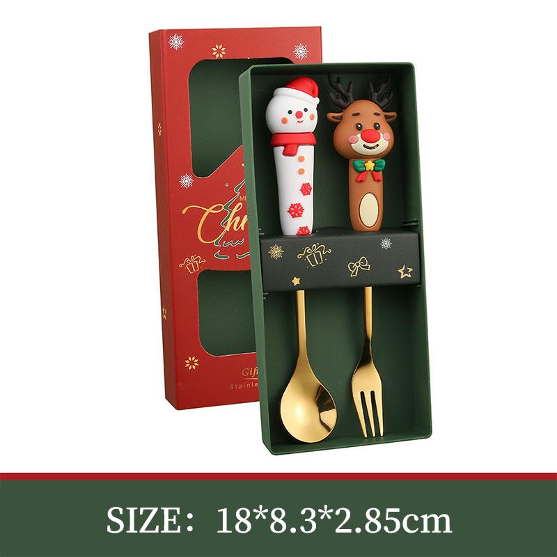 Christmas Day Dessert Spoon Creative Santa Claus Snowman Present Spoon Fork Tableware Set Animation Stainless Steel Cutlery Spoon Set
