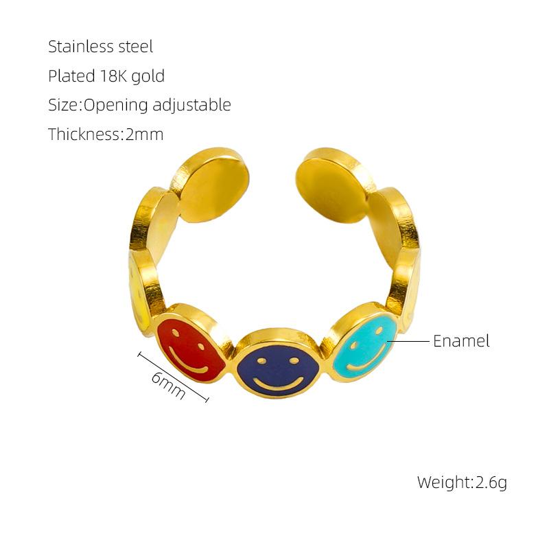 

2025 новое эмалированное кольцо из нержавеющей стали с регулируемым отверстием, американский дизайн, персонализированное цветное кольцо со смайликом Opening adjustable золотой