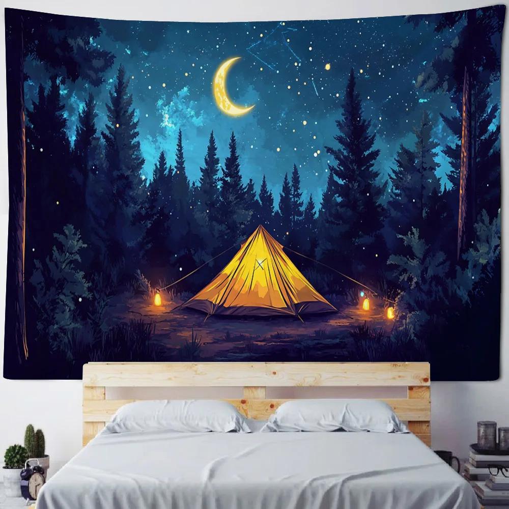 Home Wall Decoration Tapestry Dreamy Landscape Bedroom Art Wall Hanging, Sea Starry Sky Bohemian Living Room Background Cloth