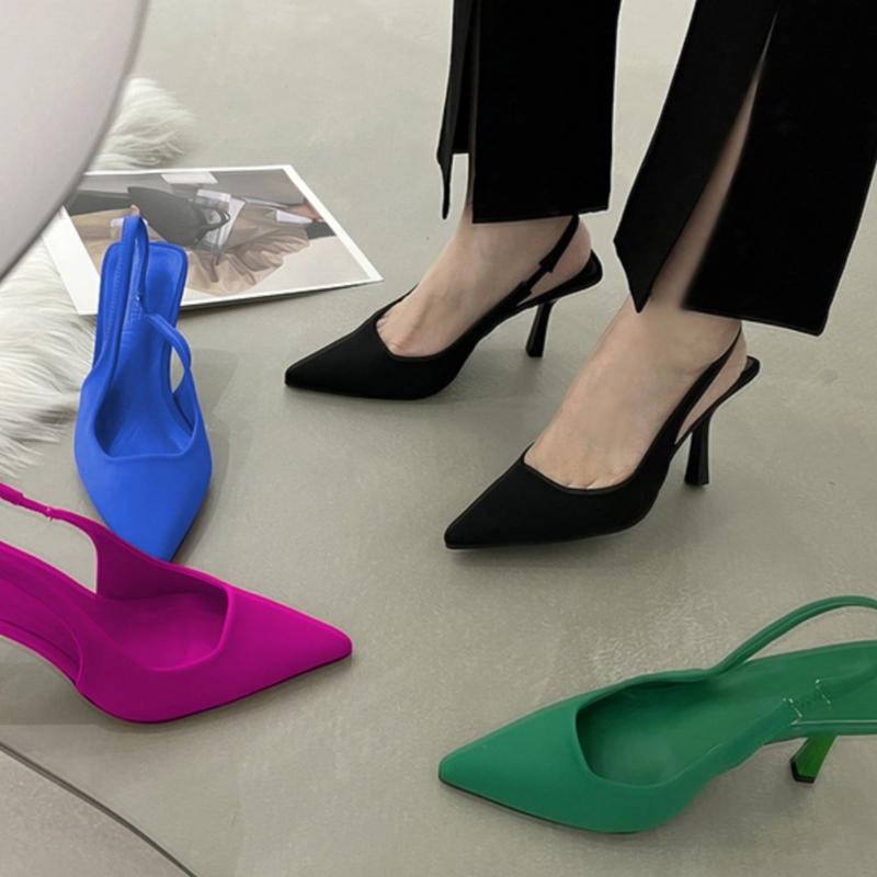 Designer Pointed Toe Women Sandals Shoes Fashion Slip On Singbacks Sandalias Shoes Elegant High Heel Party Dress Shoes