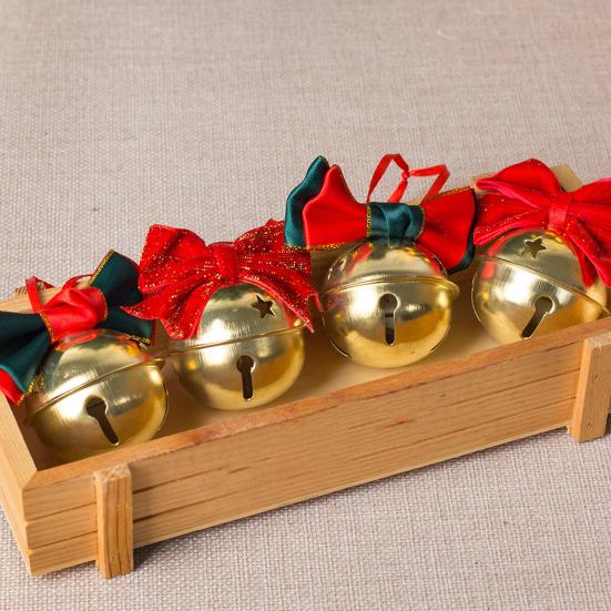 1/4Pcs Christmas Bell Decorations Red Velvet Bowknot Decor Bell with Star Hollow Design Festive Atmosphere Outdoor Decoration