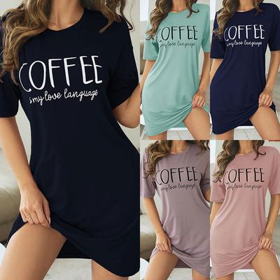 Lässiger Buchstabenaufdruck für Damen Kurzarm Schlafkleider Lockere Passform T-Shirt Nachtwäsche Hauskleidung Nachthemd Loungewear