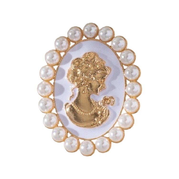 Sophisticated Vintage Cameo Brooch Beauty's Head Pearls Accented Alloy Corsage Pin Jewelry for Dress Clothing